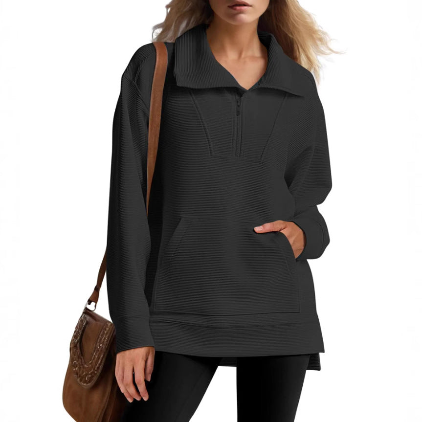 Women's Oversized Half Zip Collar Sweatshirt Asymmetric Hem