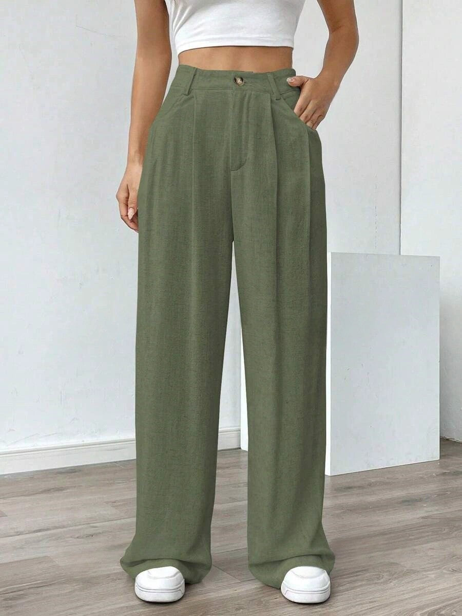 Women's High-Waist Wide-Leg Linen Pants – Casual Loose Summer Trousers