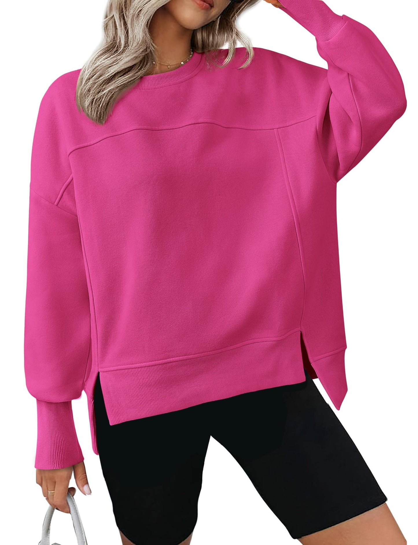 Colorblock Side Slit Sweatshirt Women Casual Pullover Top