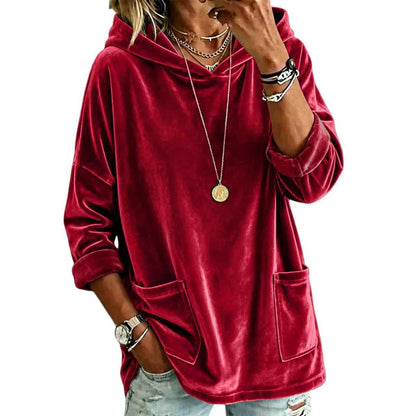 Women's Velvet Hoodie Batwing Sleeve Oversized Pullover