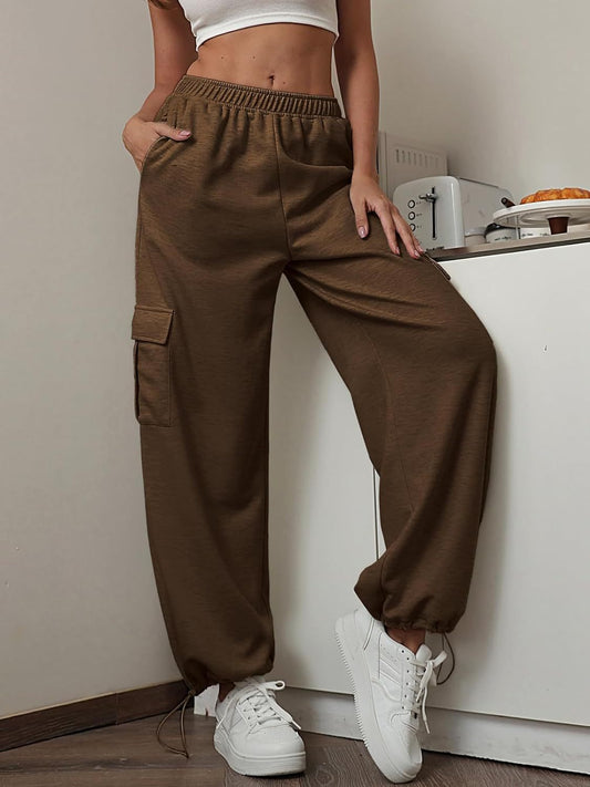 High Waist Drawstring Cargo Jogger Pants