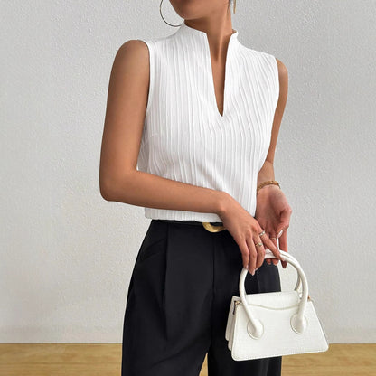 Textured Sleeveless V Neck Slim Fit Summer Top