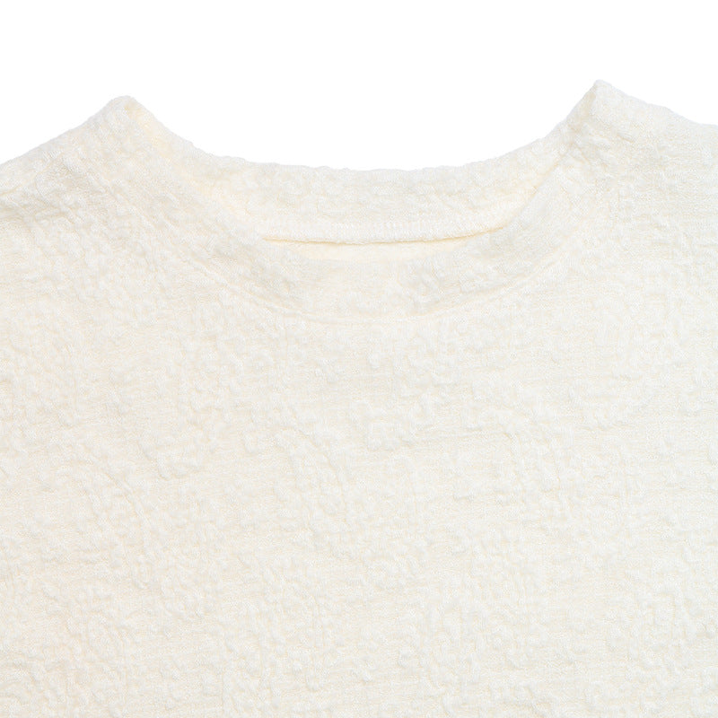 Textured Jacquard Knit T Shirt Loose Fit Casual Summer Top
