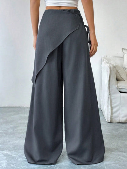High Waist Asymmetrical Tie Waist Wide Leg Dress Pants