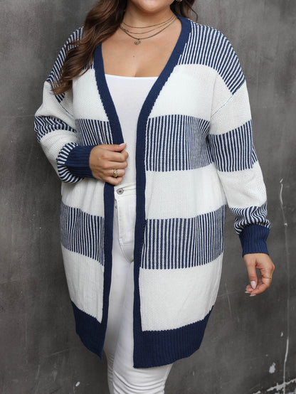 Women's contrasting striped splicing long-sleeved women's casual cardigan jacket