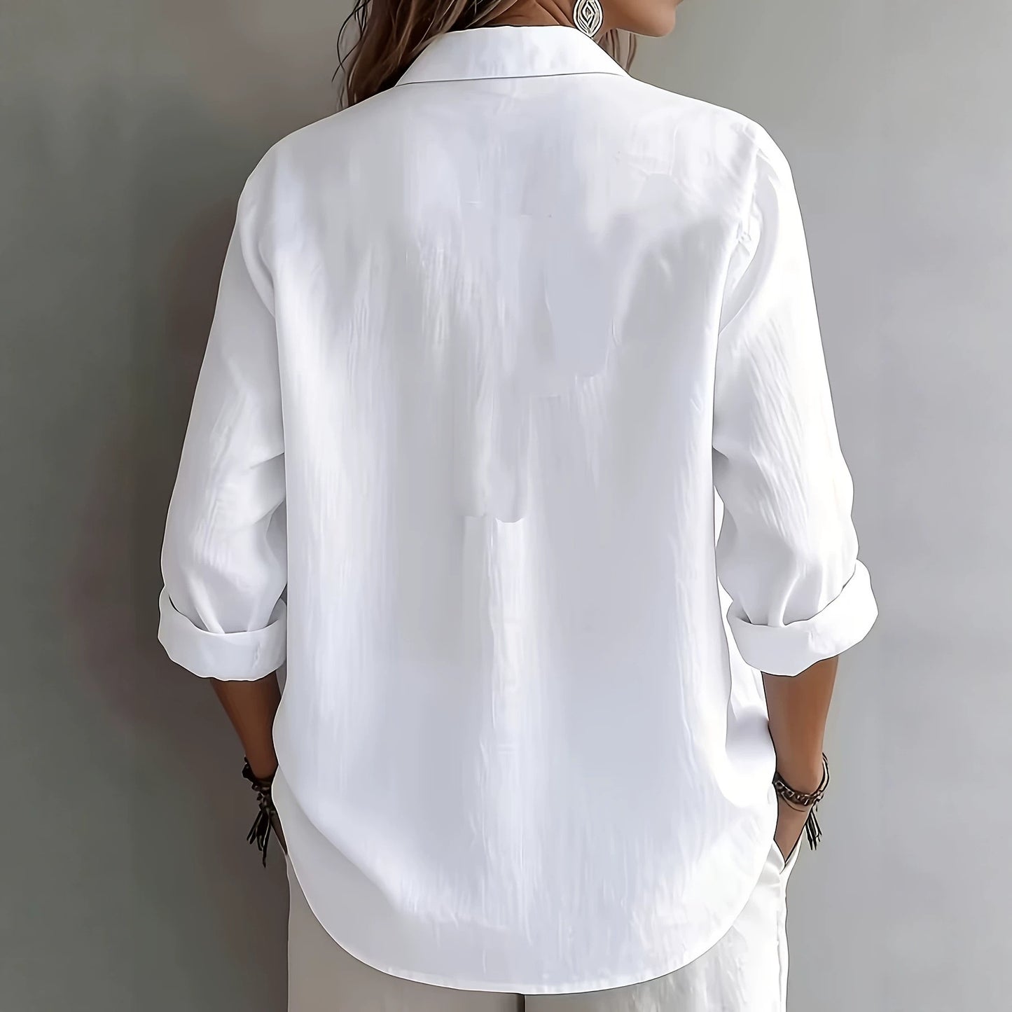 Women's Solid Button Down Shirt Long Sleeve Casual Blouse