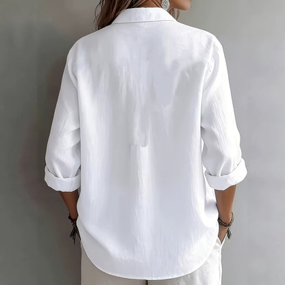 Women's Solid Button Down Shirt Long Sleeve Casual Blouse