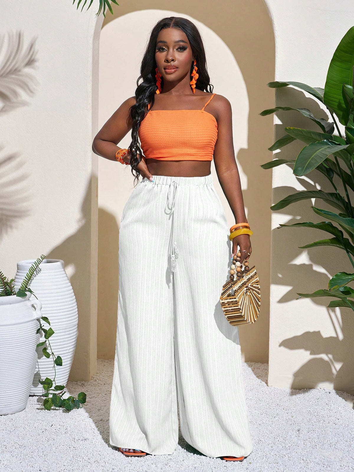 Women's High Waist Drawstring Wide Leg Palazzo Pants
