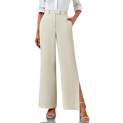 Women's High-Waisted Split Wide-Leg Pants – Elegant Business Trousers