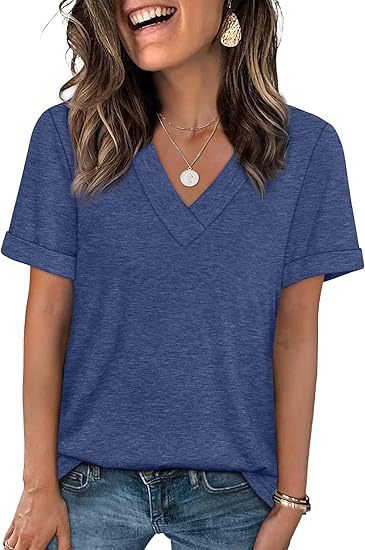 Women's V-Neck Short Sleeve Soft Cotton Casual T-Shirt Top