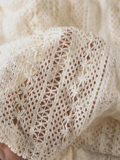 Hollow Knit V Neck Button Front Lace Blouse for Women
