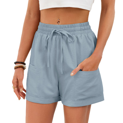 Drawstring Pocket Shorts Elastic Waist Casual Summer Pants