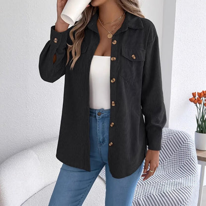 Corduroy Shacket Women Oversized Button Down Pocket