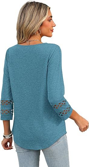 White V-Neck Lace Sleeve Casual Knit Top for Women