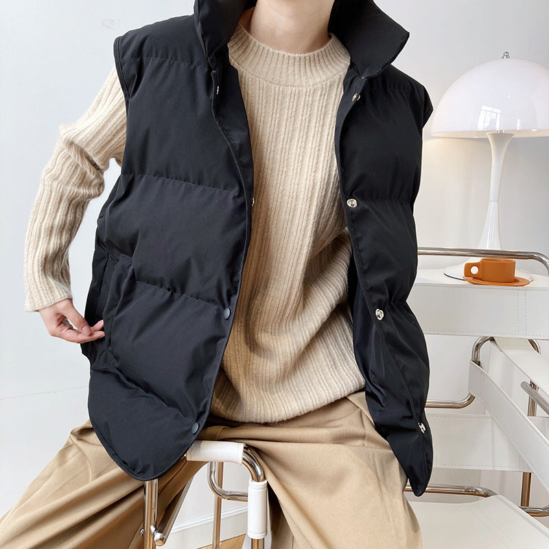 Women's Oversized Cropped Puffer Vest Stand Collar