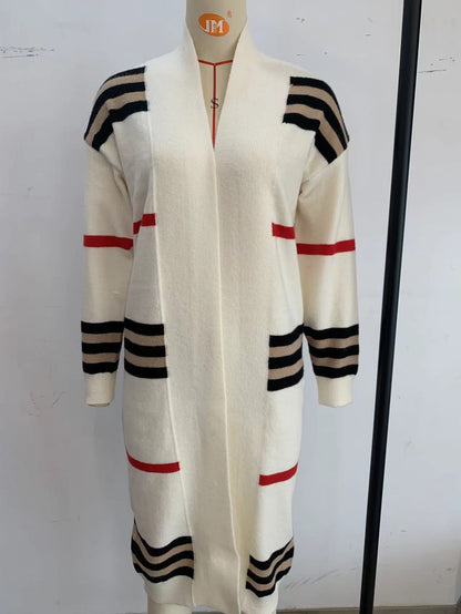 Women's Striped Long Cardigan Open Front Oversized