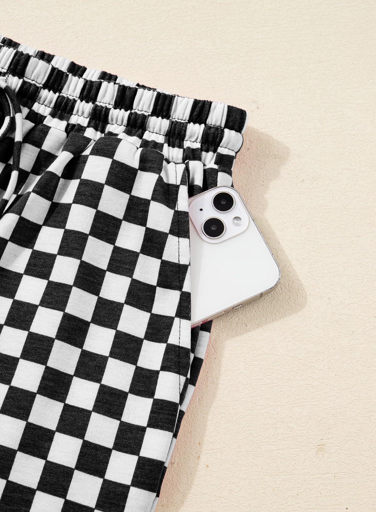 Rose Red Checkerboard Tee and Drawstring Shorts Set