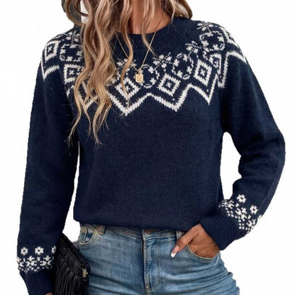 Women's Cozy Oversized Geometric Crewneck Sweater