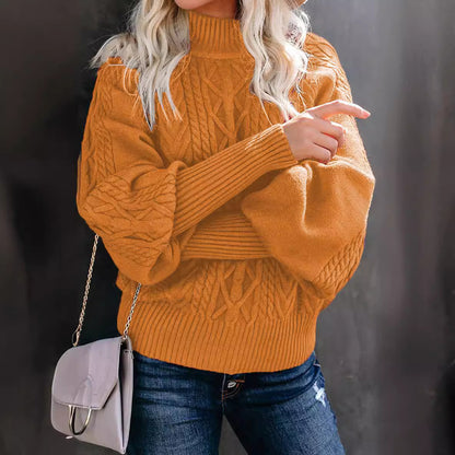 Women's Oversized Mock Neck Cable Knit Pullover Sweater