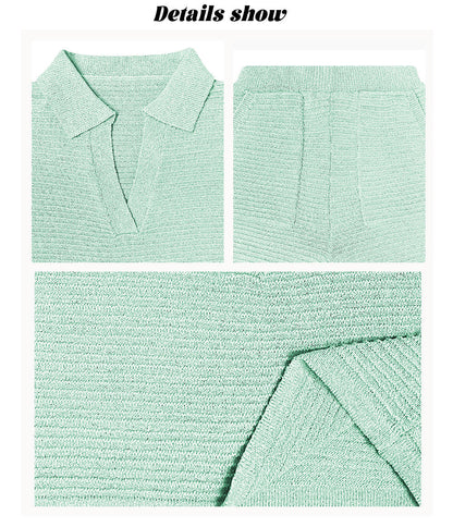 Textured Knit Long Sleeve Top and Shorts Lounge Set
