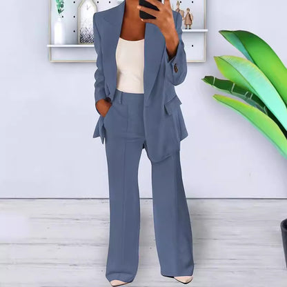 Women's Two Piece Blazer and Wide Leg Pants Suit