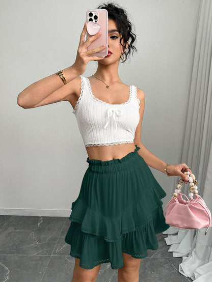 Women’s High Waist Tiered Ruffle Mini Skirt
