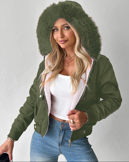 Women's Faux Fur Hooded Sherpa Lined Winter Jacket