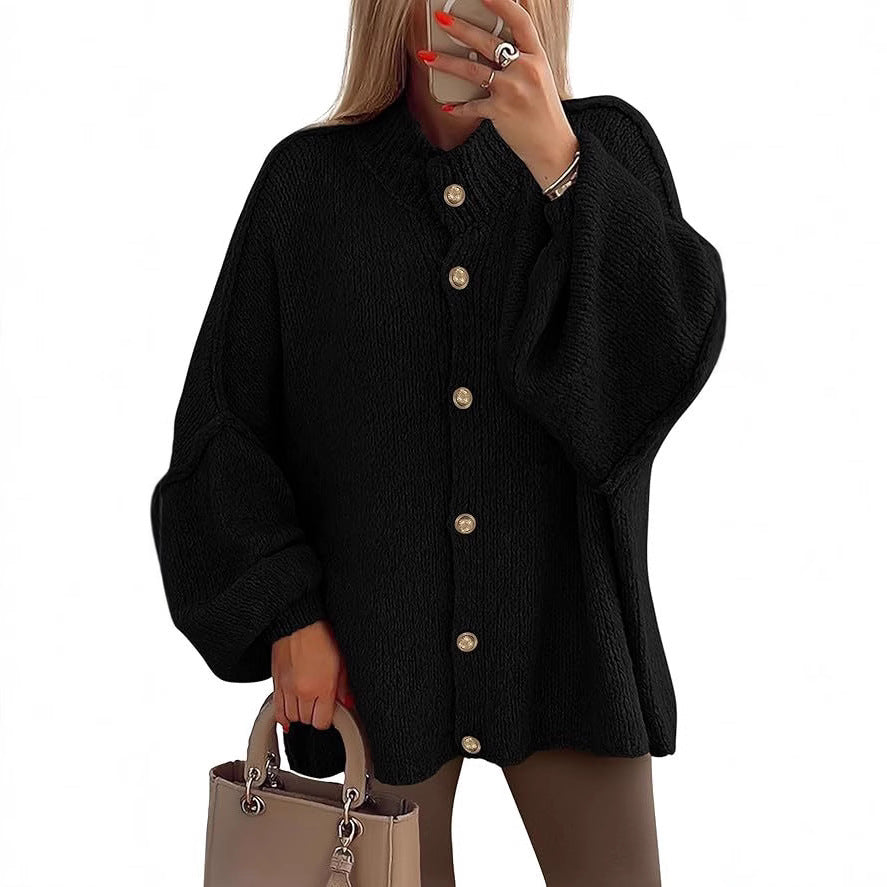 Oversized Chunky Batwing Sleeve Button Front Cardigan
