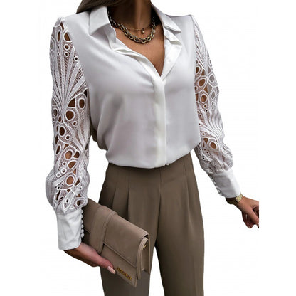 Women's Crochet Lace Sleeve Button Down Blouse