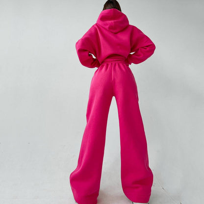Women's Fleece Hoodie Wide Leg Pants Matching Set