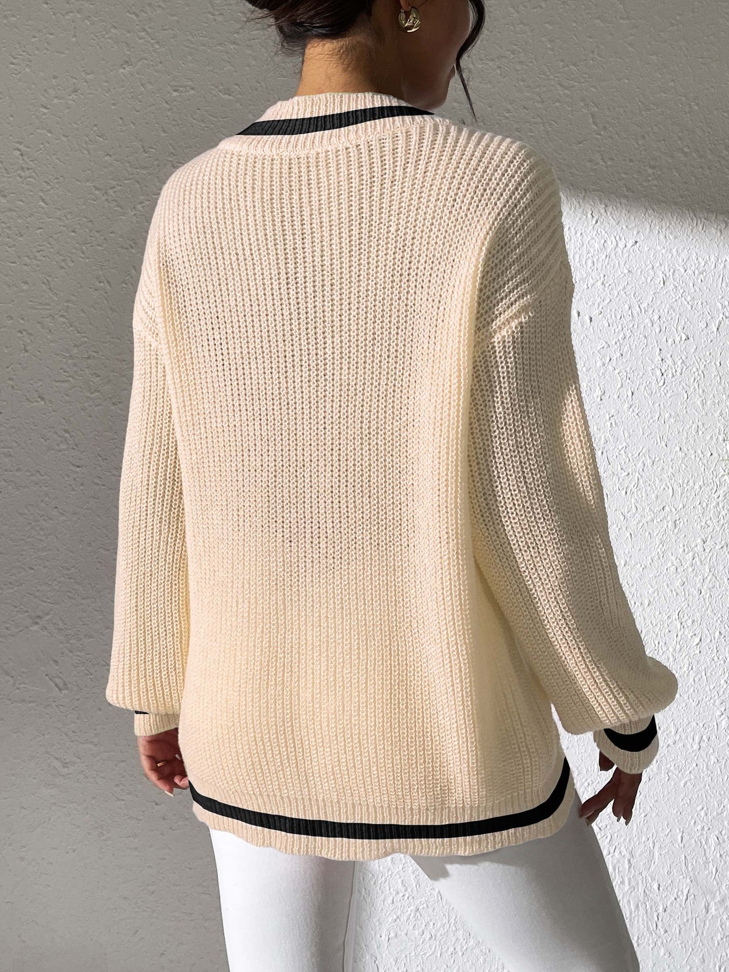 Preppy Colorblock V-Neck Loose Knit Sweater