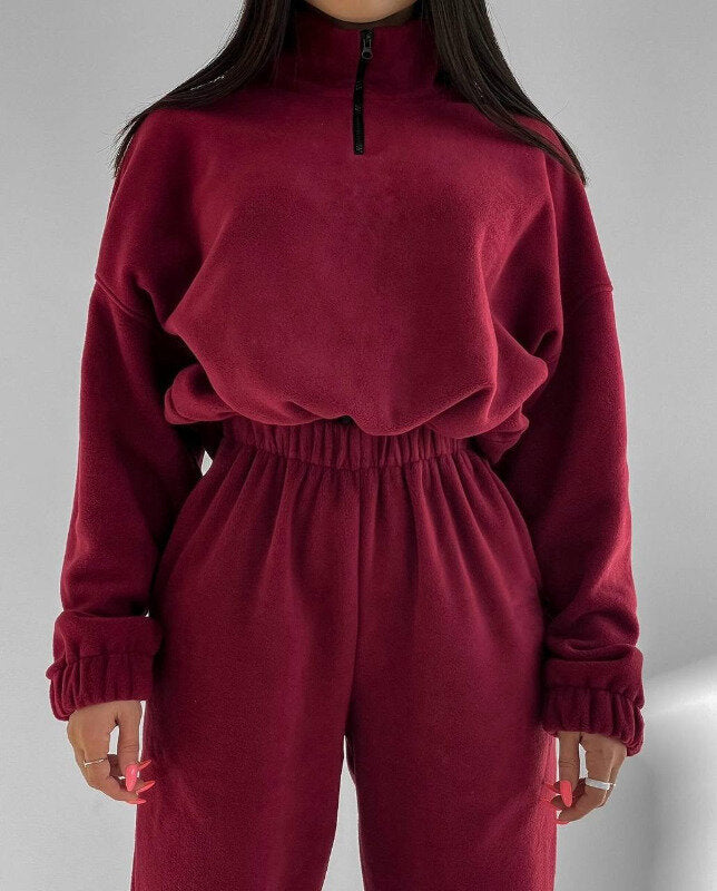 Women's Oversized Quarter Zip Fleece Sweatsuit Set