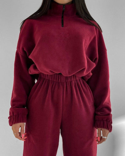 Women's Oversized Quarter Zip Fleece Sweatsuit Set