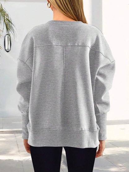 Colorblock Side Slit Sweatshirt Women Casual Pullover Top