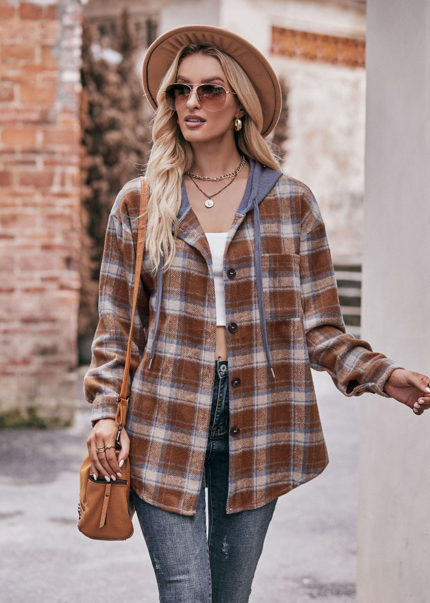 Plaid Hooded Shacket Jacket Oversized Fall Flannel Coat
