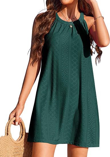 Eyelet Crochet Cover Up Dress Sleeveless Beach Mini