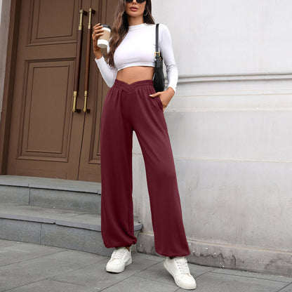 Women's Crossover Waist Baggy Joggers with Pockets