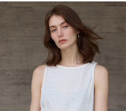 High-End 100% Linen Tank Top Slim Fit Round Neck Women’s Top