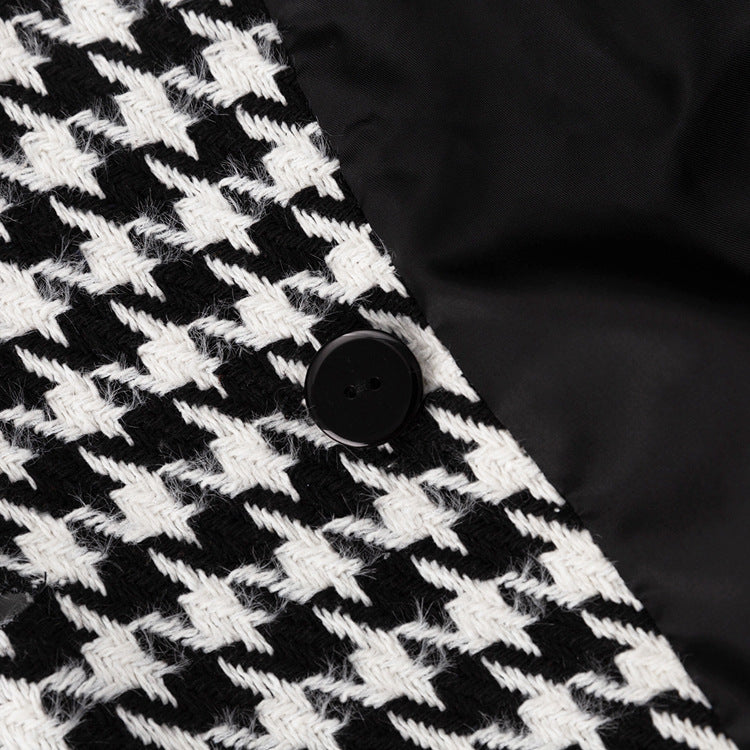 Women's Houndstooth Maxi Winter Coat Double Breasted Belted