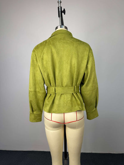 Women's Belted Cropped Jacket Stand Collar Trench Coat