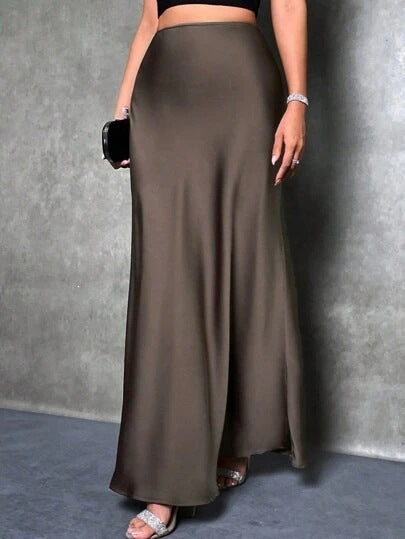 Women's Satin Maxi Skirt A-Line High Waist Long