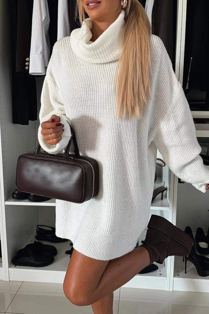 Oversized Chunky Turtleneck Sweater Dress Long Sleeve