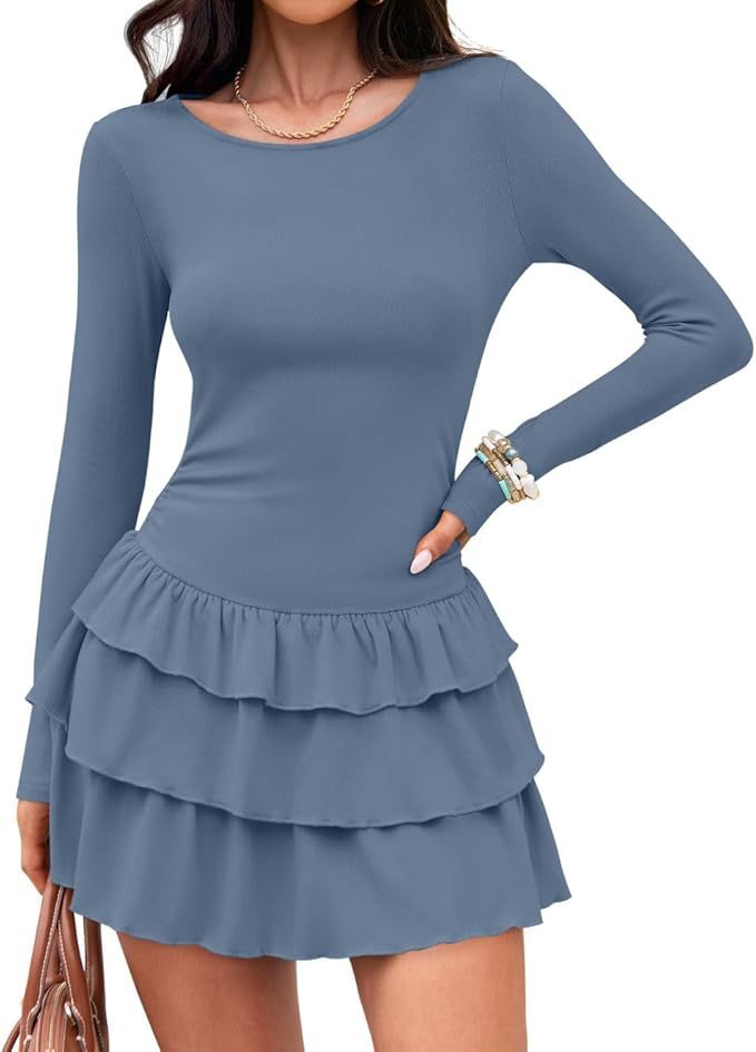 Women's Long Sleeve Ruffle Tiered Mini Dress