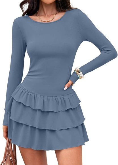 Women's Long Sleeve Ruffle Tiered Mini Dress