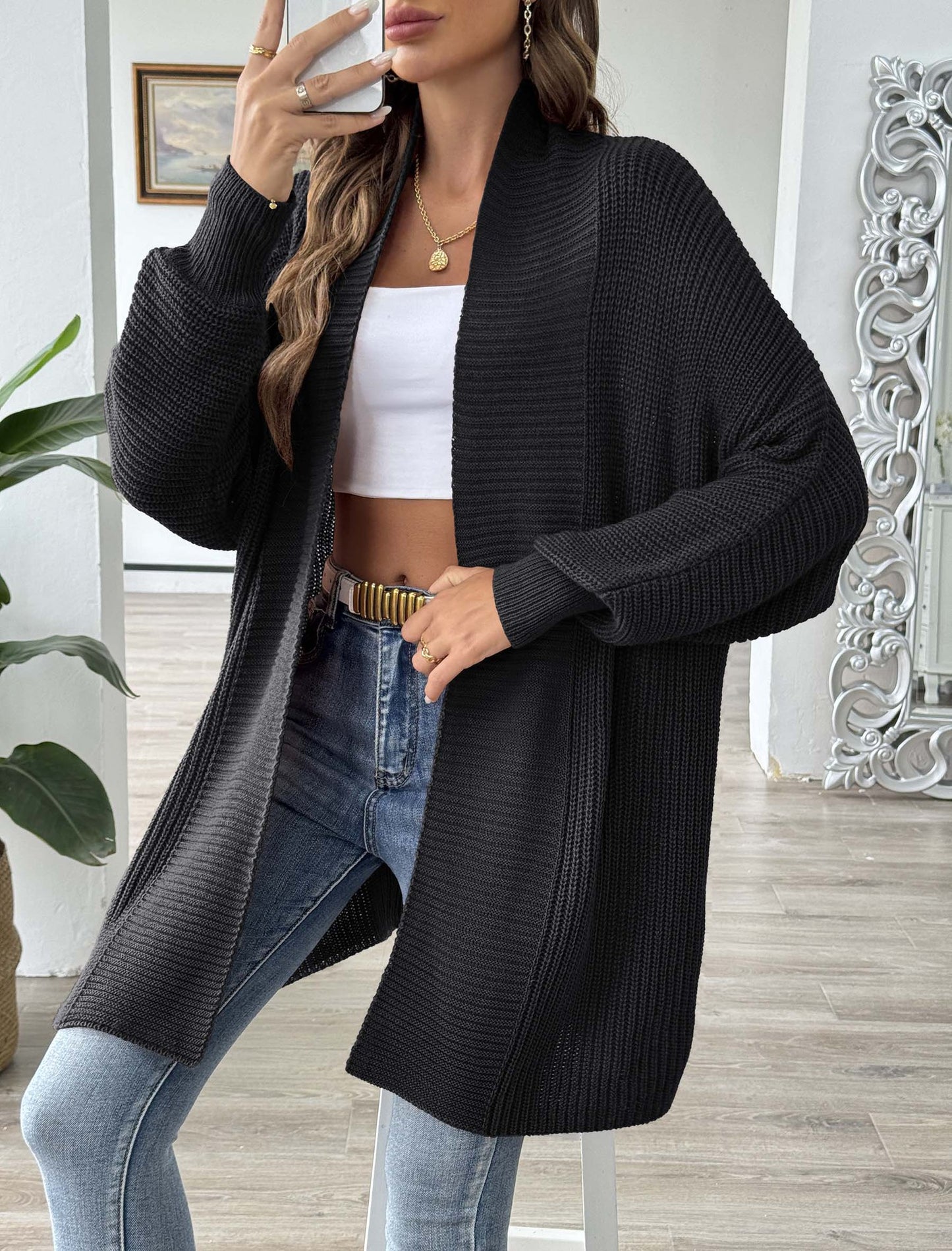 Women's Solid Color Loose Sweater Casual Long-sleeved Cardigan Jacket