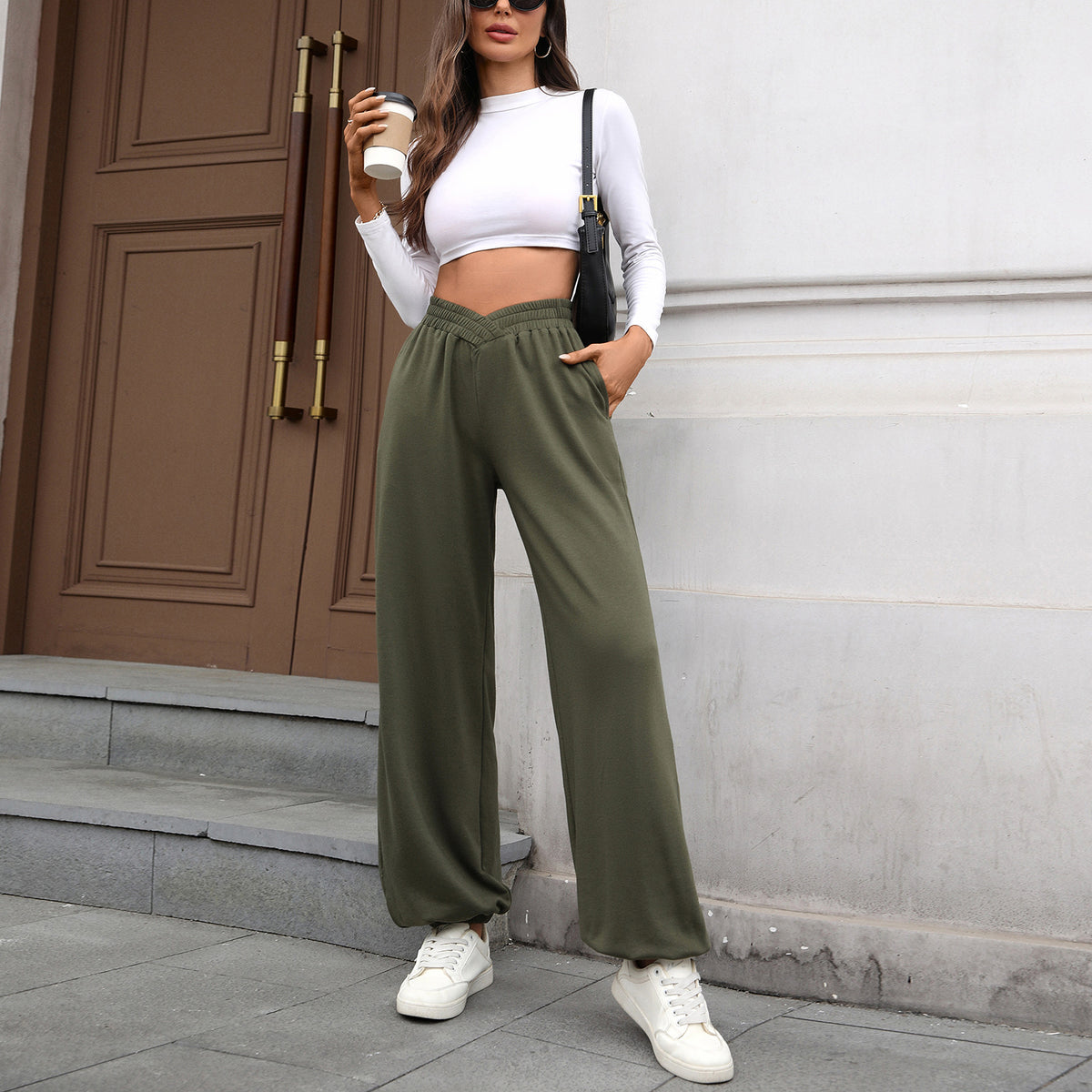 Women's Crossover Waist Baggy Joggers with Pockets