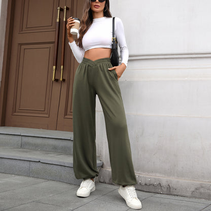 Women's Crossover Waist Baggy Joggers with Pockets