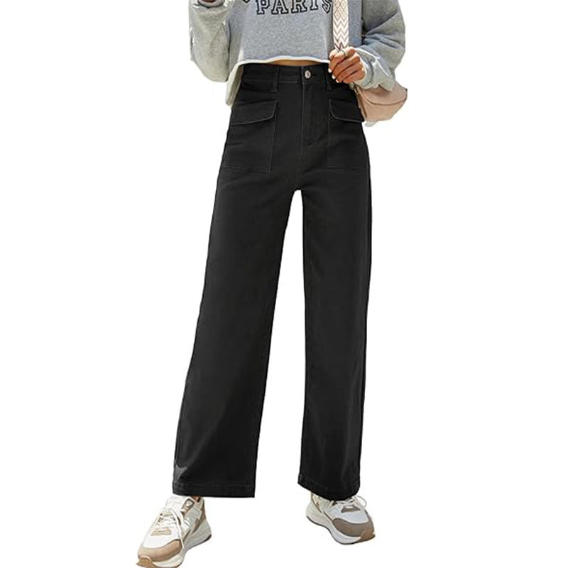 High-Waisted Loose Fit Cargo Pants with Pockets for Women