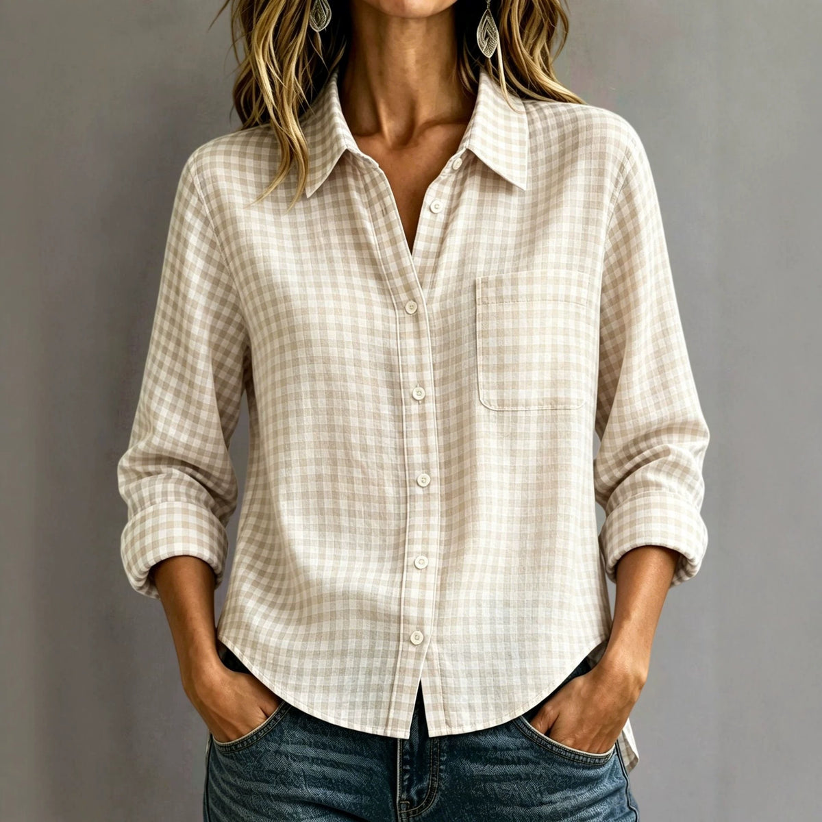 Women's Plaid Button Down Shirt Long Sleeve Collared Top