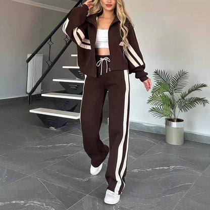 Women's Y2K Striped Zip-Up Tracksuit Set